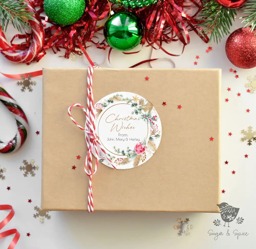 Round Gold Merry Christmas Gift Tag - Premium Craft Supplies & Tools > Party & Gifting > Labels, Stickers & Tags > Tags from Sugar and Spice Invitations - Just $35.95! Shop now at Sugar and Spice Paper