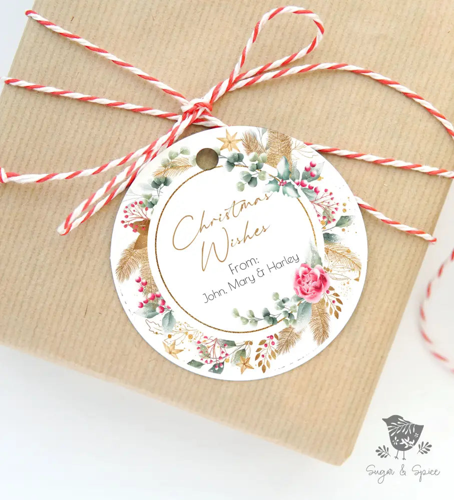 Round Gold Merry Christmas Gift Tag - Premium Craft Supplies & Tools > Party & Gifting > Labels, Stickers & Tags > Tags from Sugar and Spice Invitations - Just $35.95! Shop now at Sugar and Spice Paper
