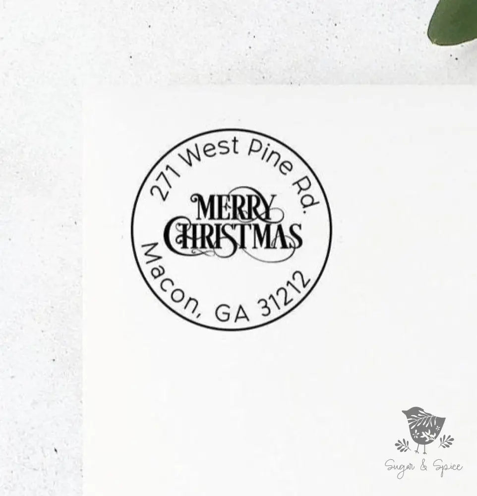 Round Merry Christmas Address Stamp Self-Inking - Premium Craft Supplies & Tools > Stamps & Seals > Stamps from Sugar and Spice Invitations - Just $40! Shop now at Sugar and Spice Paper