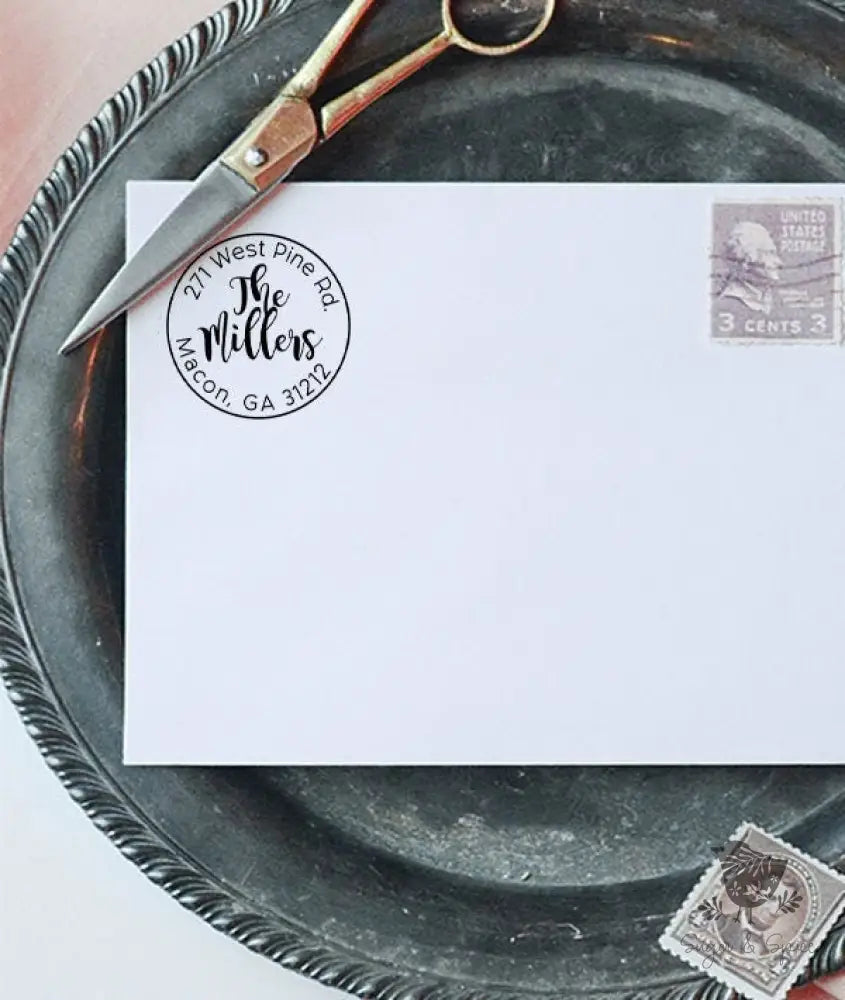 Round Self Inking Return Address Stamp - Premium Craft Supplies & Tools > Stamps & Seals > Stamps from Sugar and Spice Invitations - Just $40! Shop now at Sugar and Spice Paper