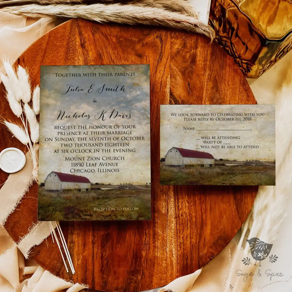 Rustic Barn Wedding Invitation - Premium  from Sugar and Spice Invitations - Just $2.15! Shop now at Sugar and Spice Paper