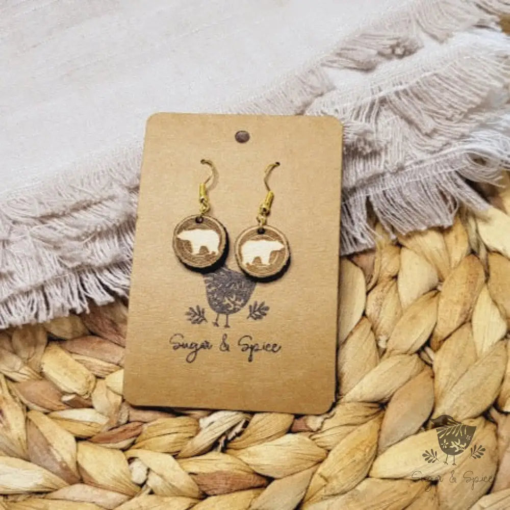 Rustic Bear Wood Laser Engraved Handmade Dangle Earrings - Premium  from Sugar and Spice Invitations - Just $6! Shop now at Sugar and Spice Paper