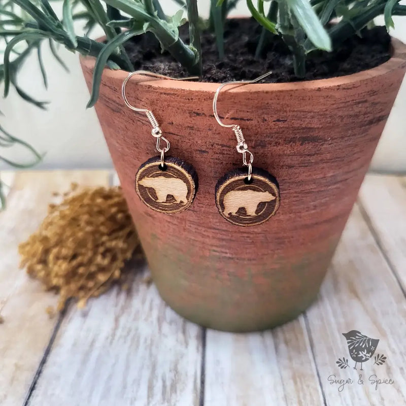Rustic Bear Wood Laser Engraved Handmade Dangle Earrings - Premium  from Sugar and Spice Invitations - Just $6! Shop now at Sugar and Spice Paper