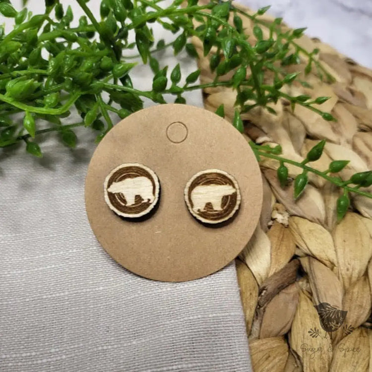 Rustic Bear Wood Laser Engraved Handmade Stud Earrings - Premium  from Sugar and Spice Invitations - Just $6! Shop now at Sugar and Spice Paper