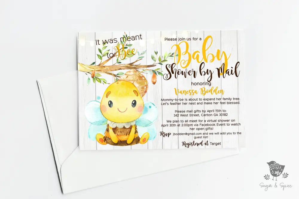 Rustic Bee Baby Shower Invitation - Premium  from Sugar and Spice Invitations - Just $1.95! Shop now at Sugar and Spice Paper