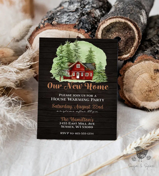 Rustic Cabin Housewarming Invitation - Premium Digital File from Sugar and Spice Invitations - Just $2.10! Shop now at Sugar and Spice Paper