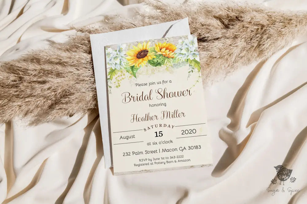 Rustic Country Sunflower Bridal Shower Invitation - Premium  from Sugar and Spice Invitations - Just $1.95! Shop now at Sugar and Spice Paper