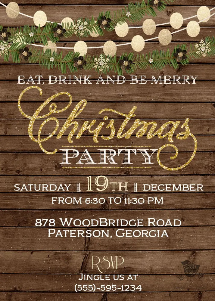 Rustic Gold Christmas Invitation - Premium Digital File from Sugar and Spice Invitations - Just $2.10! Shop now at Sugar and Spice Paper