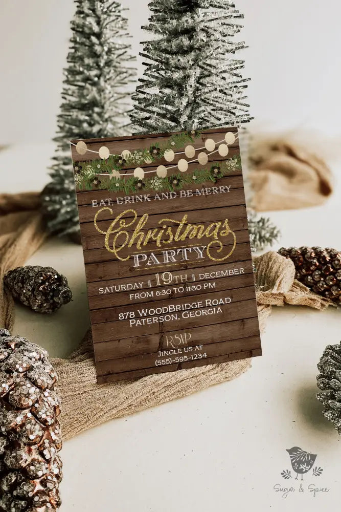 Rustic Gold Christmas Invitation - Premium Digital File from Sugar and Spice Invitations - Just $2.10! Shop now at Sugar and Spice Paper