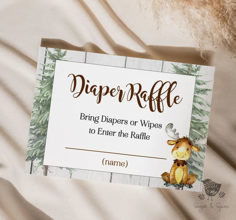 Rustic Moose Diaper Raffle - Premium Paper & Party Supplies > Paper > Invitations & Announcements > Invitations from Sugar and Spice Invitations - Just $1.90! Shop now at Sugar and Spice Paper