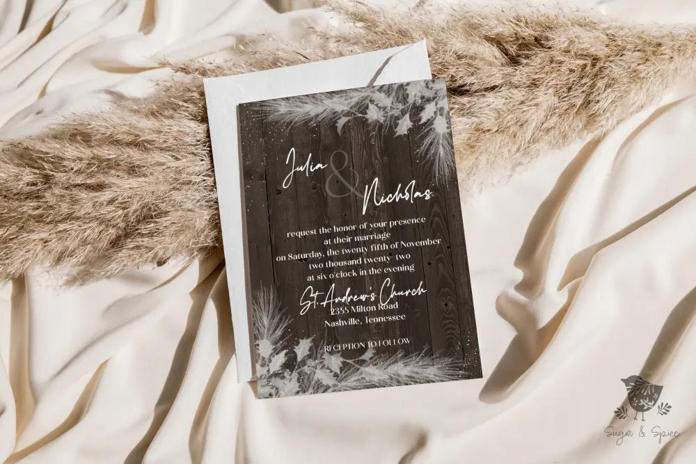 Rustic Snow Wedding Invitation - Premium  from Sugar and Spice Invitations - Just $2.15! Shop now at Sugar and Spice Paper