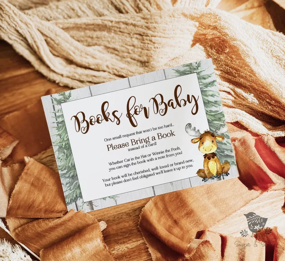 Rustic Woodland Moose Books for Baby - Premium Paper & Party Supplies > Paper > Invitations & Announcements > Invitations from Sugar and Spice Invitations - Just $1.50! Shop now at Sugar and Spice Paper