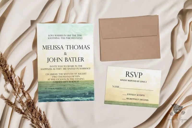 Sandy Beach Wedding Invitation - Premium  from Sugar and Spice Invitations - Just $2.15! Shop now at Sugar and Spice Paper