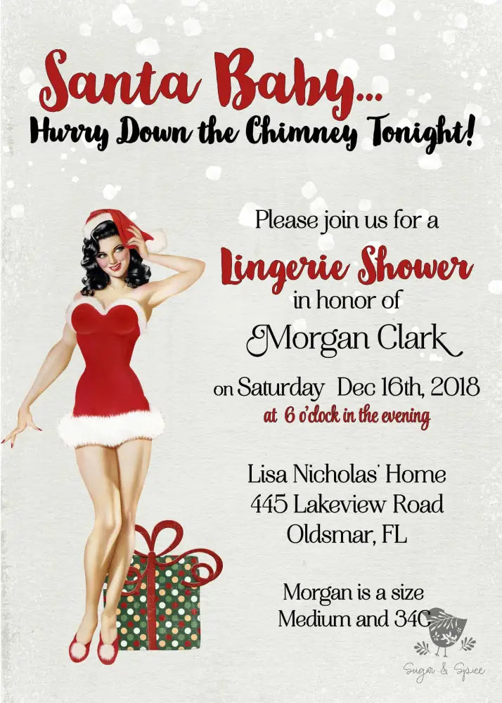 Santa Baby Lingerie Bridal Shower Invitation - Premium  from Sugar and Spice Invitations - Just $1.95! Shop now at Sugar and Spice Paper