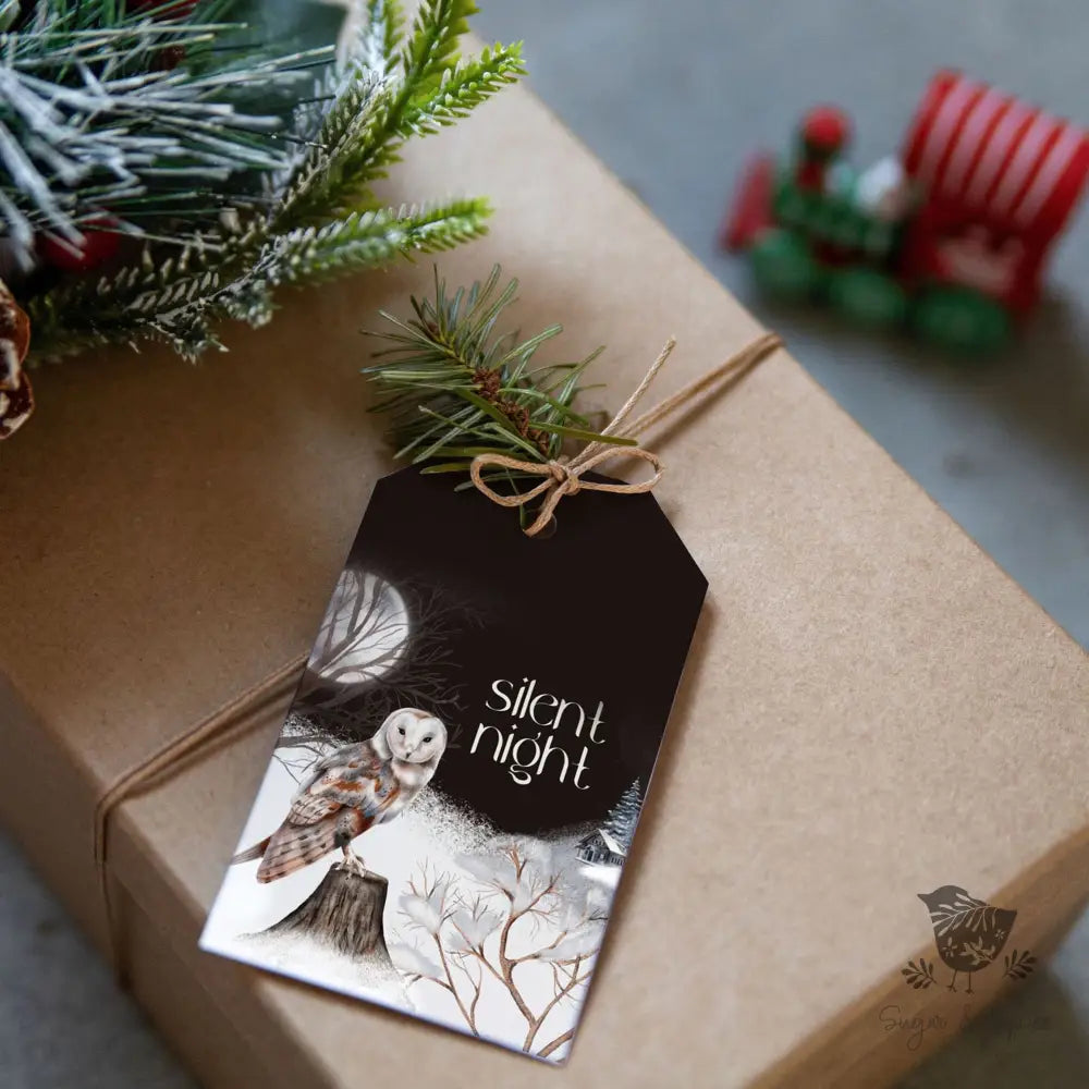 Silent Night Owl Christmas Gift Tag - Premium Craft Supplies & Tools > Party & Gifting > Labels, Stickers & Tags > Tags from Sugar and Spice Invitations - Just $26! Shop now at Sugar and Spice Paper