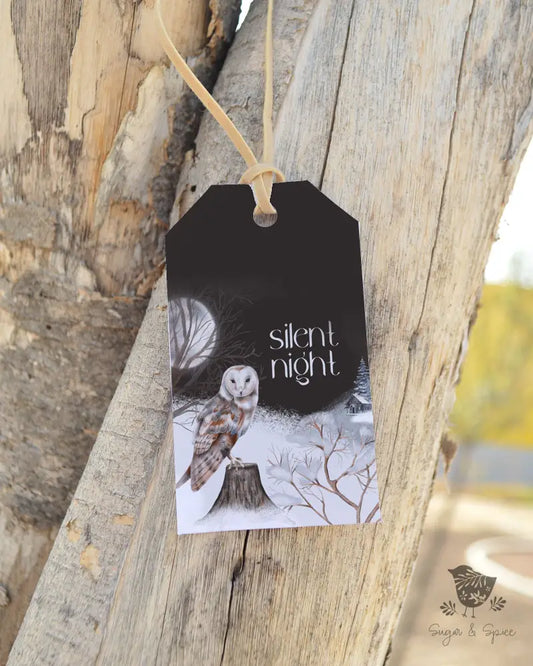Silent Night Owl Christmas Gift Tag - Premium Craft Supplies & Tools > Party & Gifting > Labels, Stickers & Tags > Tags from Sugar and Spice Invitations - Just $26! Shop now at Sugar and Spice Paper