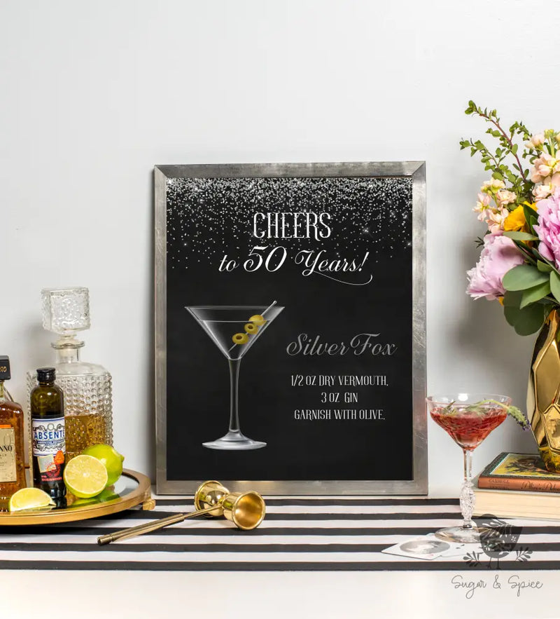 Silver Cheers to Fifty Years Signature Drink Sign - Premium  from Sugar and Spice Invitations - Just $15! Shop now at Sugar and Spice Paper