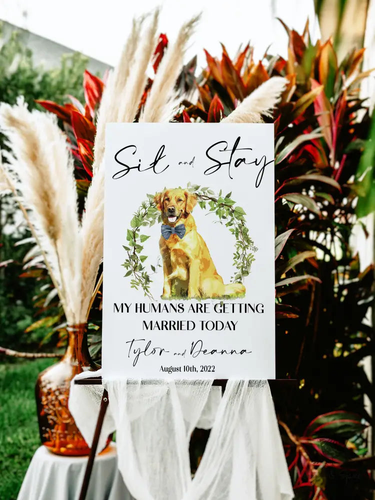 Sit and Stay Pet Greenery Welcome Sign - Premium  from Sugar and Spice Invitations - Just $55! Shop now at Sugar and Spice Paper