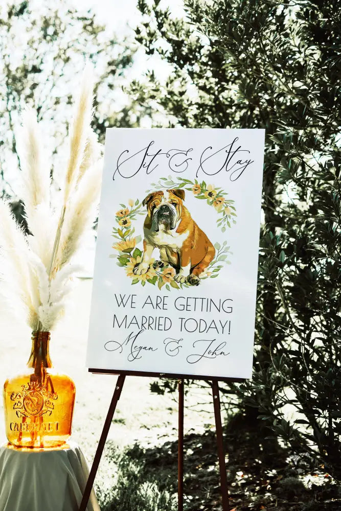 Sit and Stay Pet Sunflower Welcome Sign - Premium  from Sugar and Spice Invitations - Just $55! Shop now at Sugar and Spice Paper