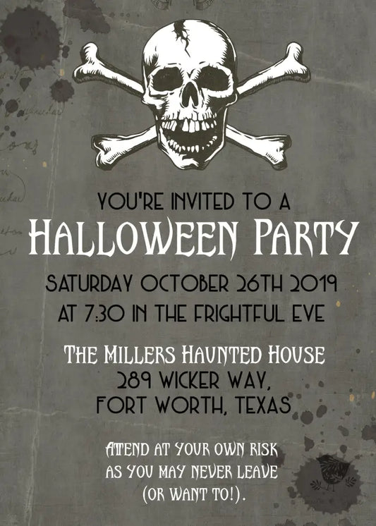 Skull and Crossbones Halloween Invitation - Premium Digital File from Sugar and Spice Invitations - Just $2.10! Shop now at Sugar and Spice Paper