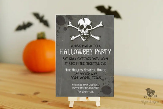 Skull and Crossbones Halloween Invitation - Premium Digital File from Sugar and Spice Invitations - Just $2.10! Shop now at Sugar and Spice Paper