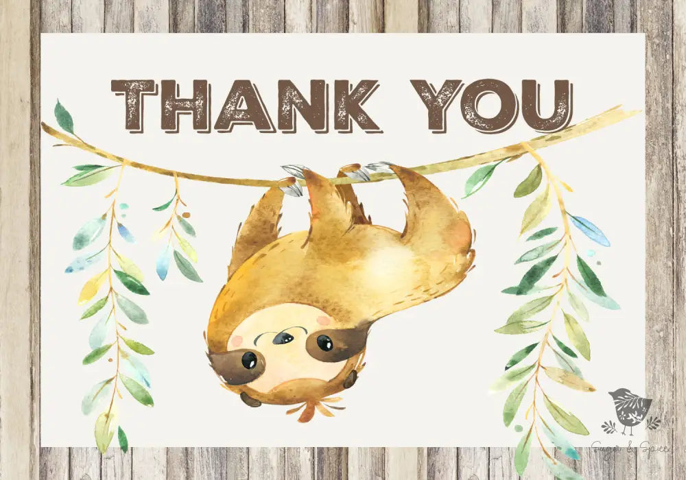 Sloth Thank You Card - Premium Paper & Party Supplies > Paper > Invitations & Announcements > Invitations from Sugar and Spice Invitations - Just $2.50! Shop now at Sugar and Spice Paper