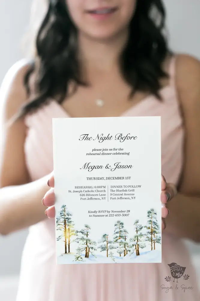 Snow Forest Pine Rehearsal Dinner Invitation - Premium  from Sugar and Spice Invitations - Just $2.15! Shop now at Sugar and Spice Paper