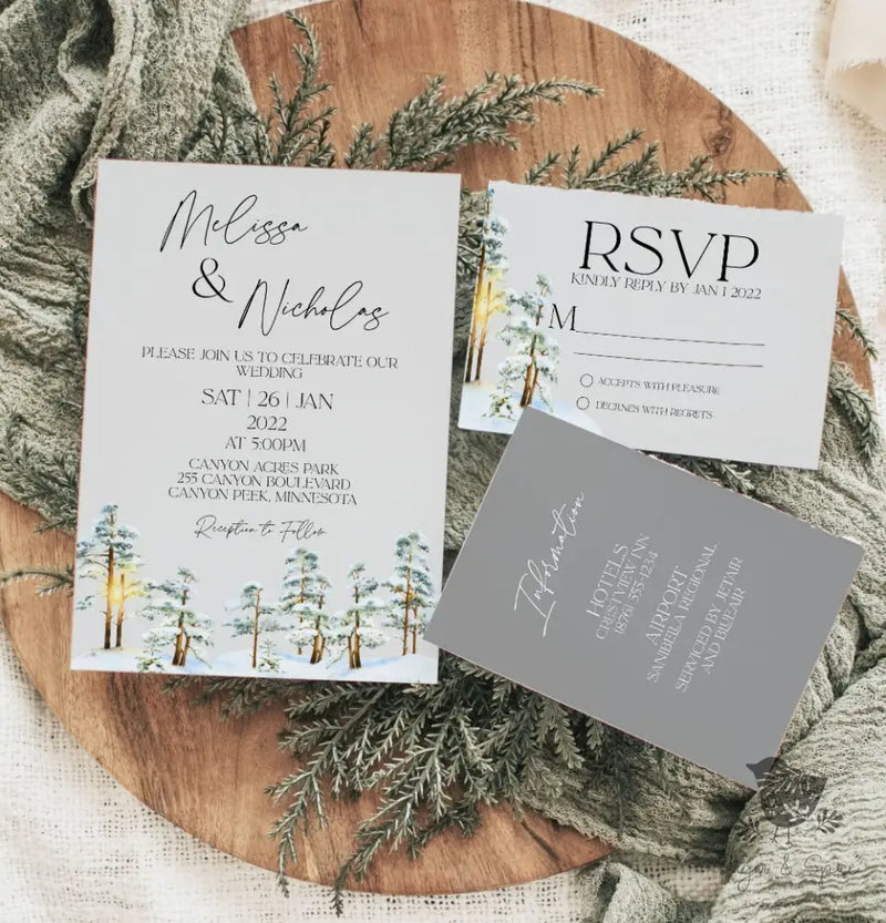 Snow Forest Pine Wedding Invitation - Premium  from Sugar and Spice Invitations - Just $2.15! Shop now at Sugar and Spice Paper