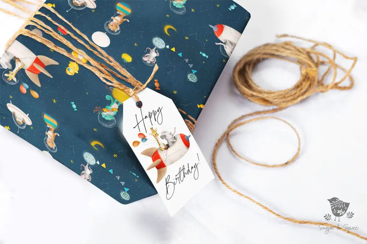 Space Animals Birthday Wrapping Paper - Premium Craft Supplies & Tools > Party & Gifting > Packaging & Wrapping from Sugar and Spice Invitations - Just $26.10! Shop now at Sugar and Spice Paper