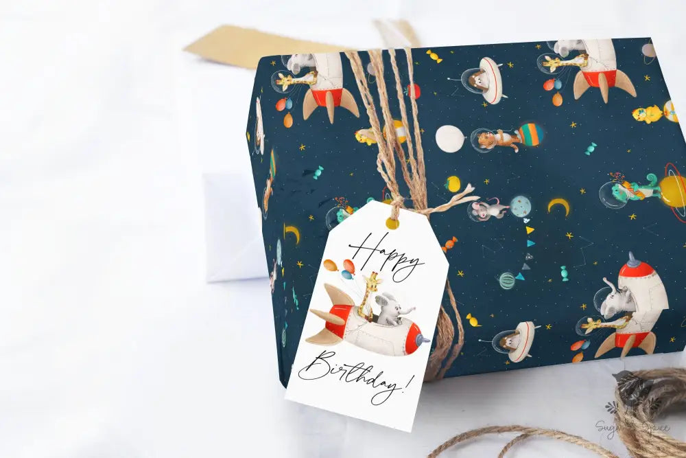 Space Animals Birthday Wrapping Paper Craft Supplies & Tools > Party Gifting Packaging