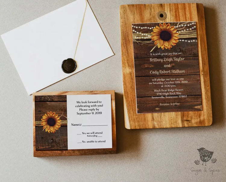 Sunflower Country Barn Wedding Invitation Suite - Premium  from Sugar and Spice Invitations - Just $2.15! Shop now at Sugar and Spice Paper