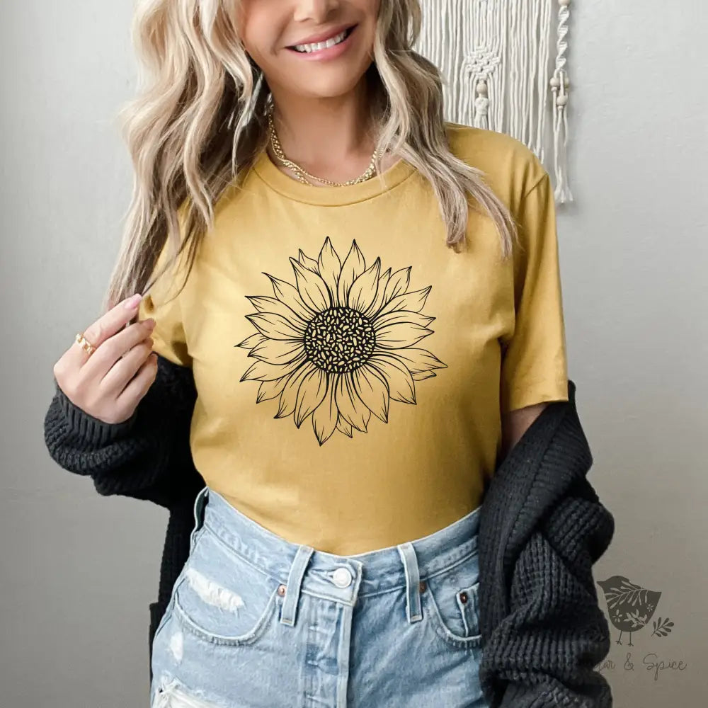 Sunflower Floral T-Shirt - Premium T-Shirt from Printify - Just $22.38! Shop now at Sugar and Spice Paper