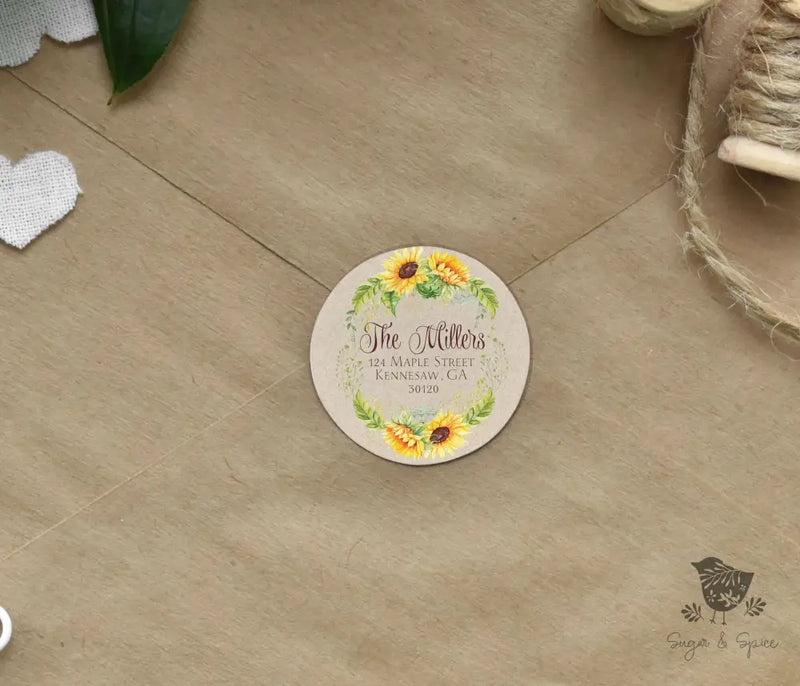 Sunflower Kraft Return Address Sticker - Premium  from Sugar and Spice Invitations - Just $9.95! Shop now at Sugar and Spice Paper