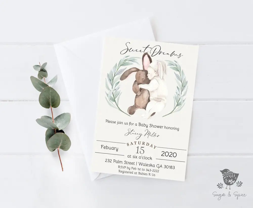 Sweet Dreams Bunny Baby Shower Invitation - Premium  from Sugar and Spice Invitations - Just $1.95! Shop now at Sugar and Spice Paper