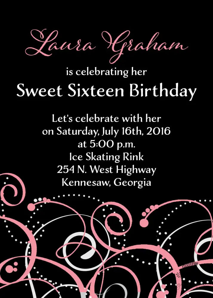 Swirls Sweet Sixteen Birthday Invitation - Premium Digital File from Sugar and Spice Invitations - Just $1.95! Shop now at Sugar and Spice Paper