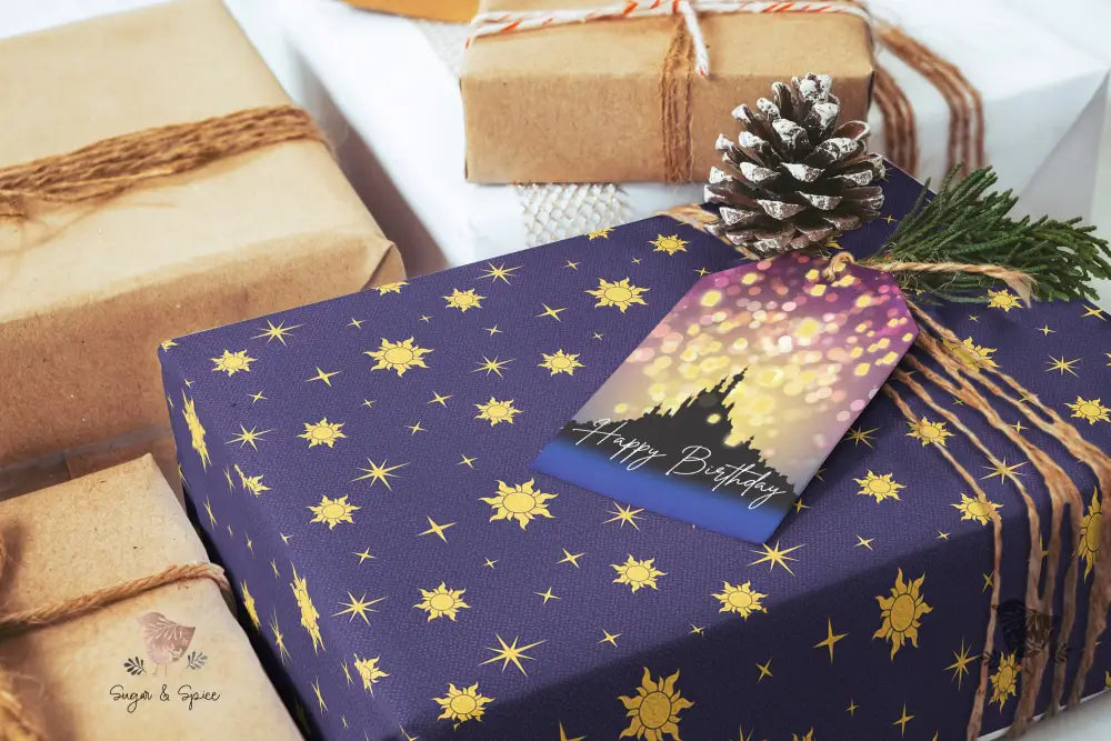 Tangled Purple and Gold Wrapping Paper - Premium Craft Supplies & Tools > Party & Gifting > Packaging & Wrapping from Sugar and Spice Invitations - Just $26.10! Shop now at Sugar and Spice Paper