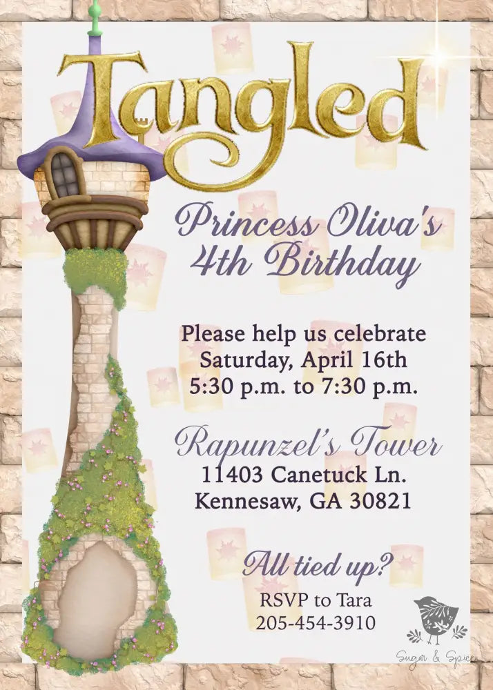 Tangled Rapunzel Princess Birthday Invitation - Premium Digital File from Sugar and Spice Invitations - Just $1.95! Shop now at Sugar and Spice Paper