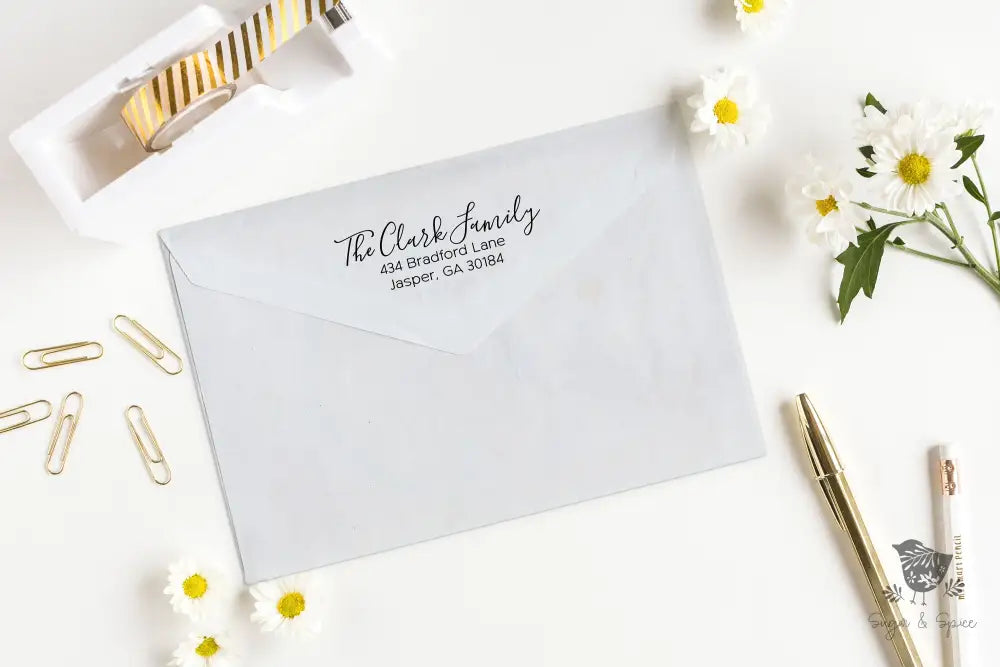 The Clark Family Address Stamp - Premium Craft Supplies & Tools > Stamps & Seals > Stamps from Sugar and Spice Invitations - Just $38! Shop now at Sugar and Spice Paper