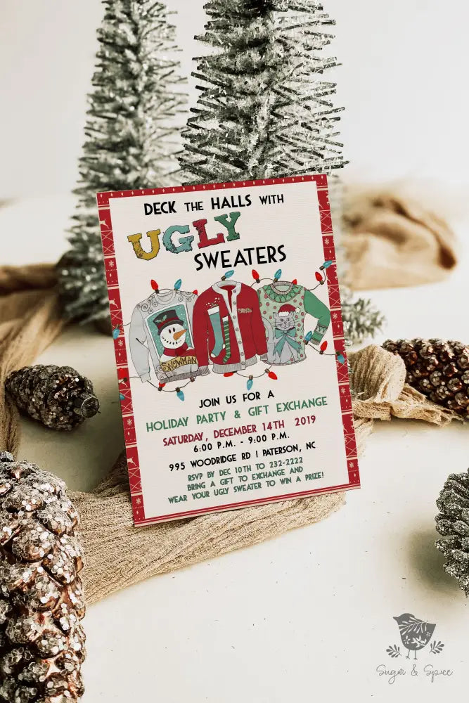 Ugly Sweater Christmas Invitation - Premium Digital File from Sugar and Spice Invitations - Just $2.10! Shop now at Sugar and Spice Paper