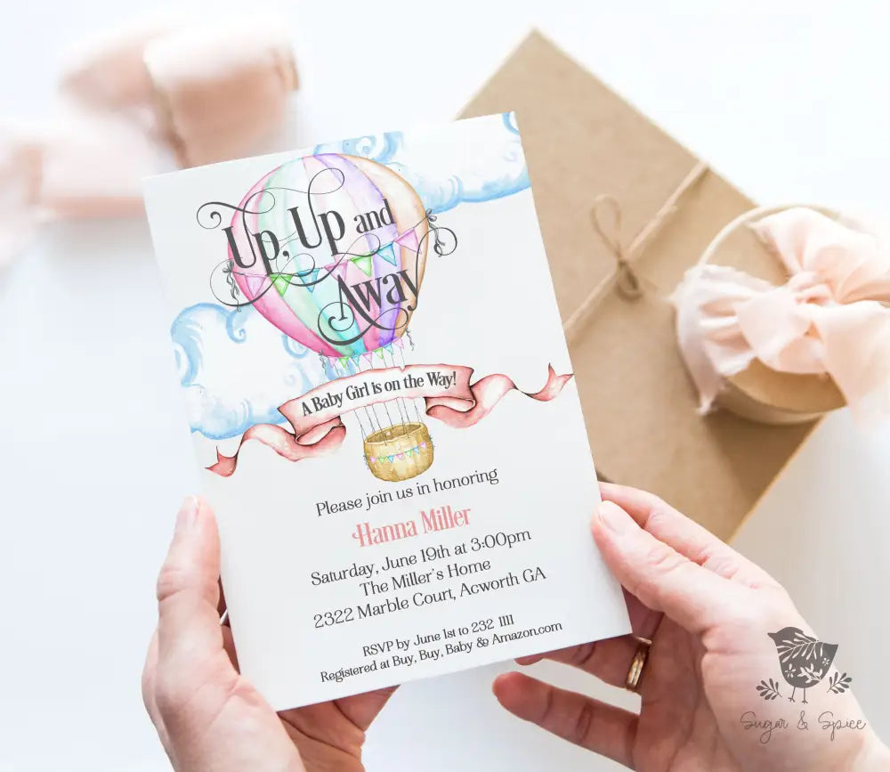 Up, Up and Away Hot Air Balloon Baby Shower Invitation - Premium  from Sugar and Spice Invitations - Just $1.95! Shop now at Sugar and Spice Paper