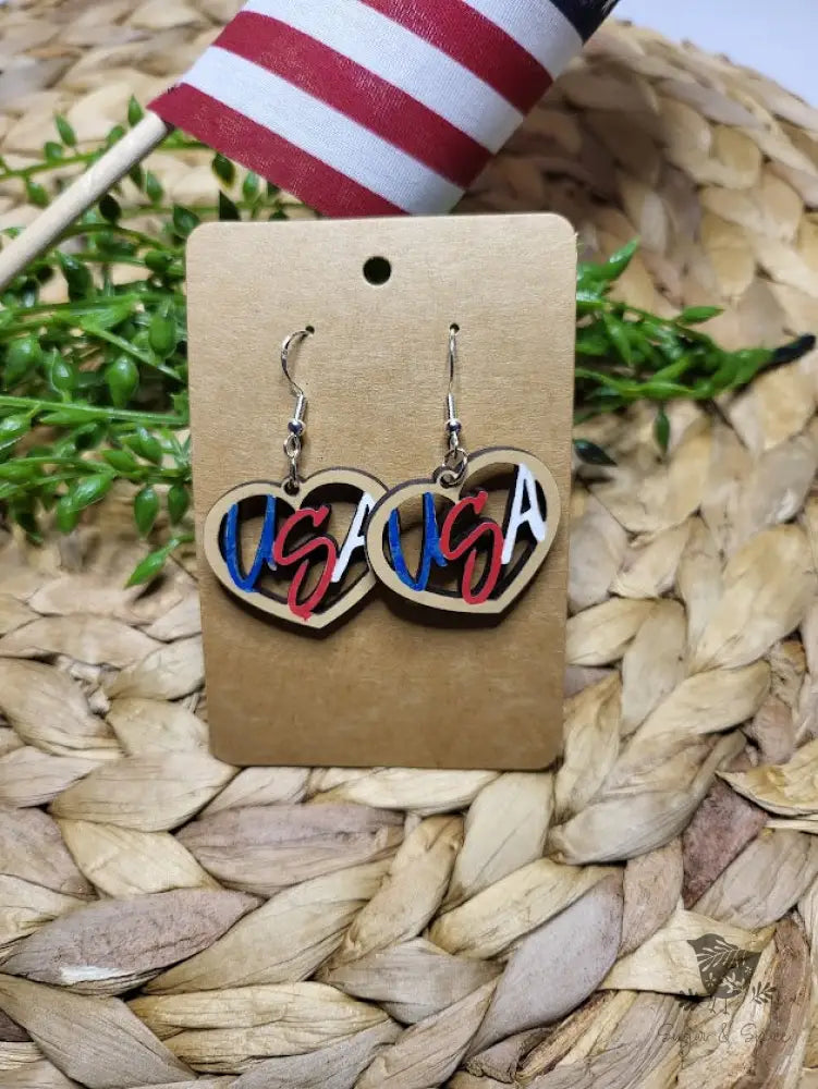 USA Wood Dangle Earrings - Premium  from Sugar and Spice Invitations - Just $11.25! Shop now at Sugar and Spice Paper