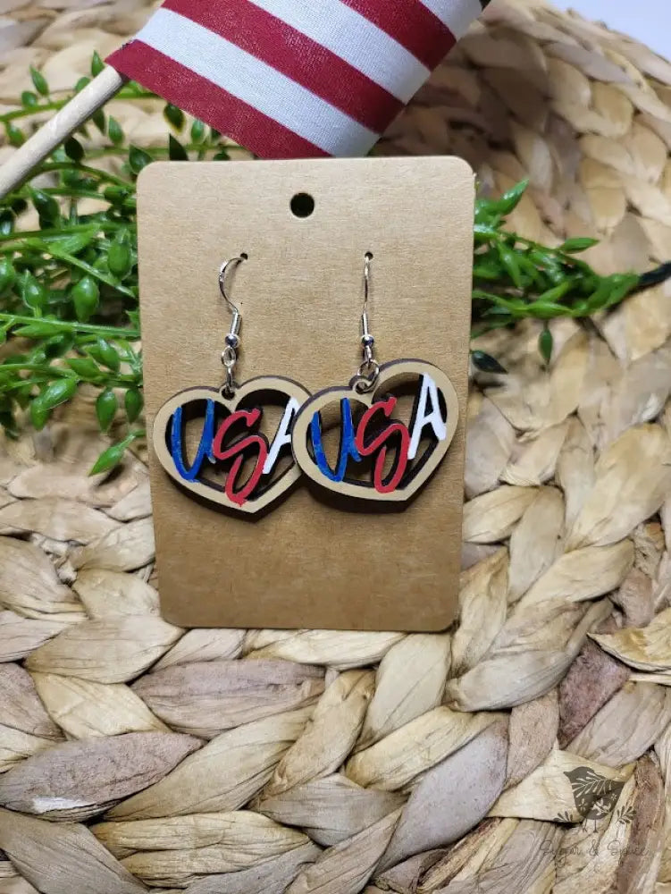 USA Wood Dangle Earrings - Premium  from Sugar and Spice Invitations - Just $11.25! Shop now at Sugar and Spice Paper