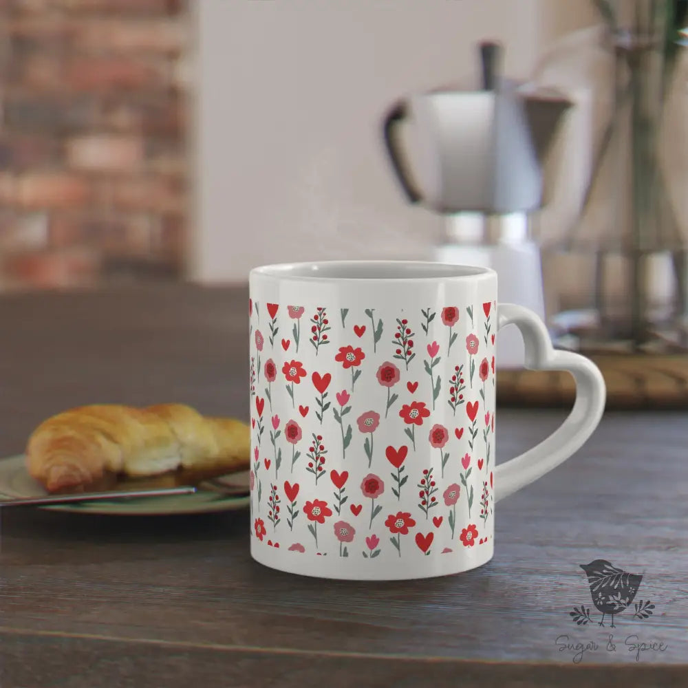 Valentine Flowers Heart-Shaped Mug 11Oz / White