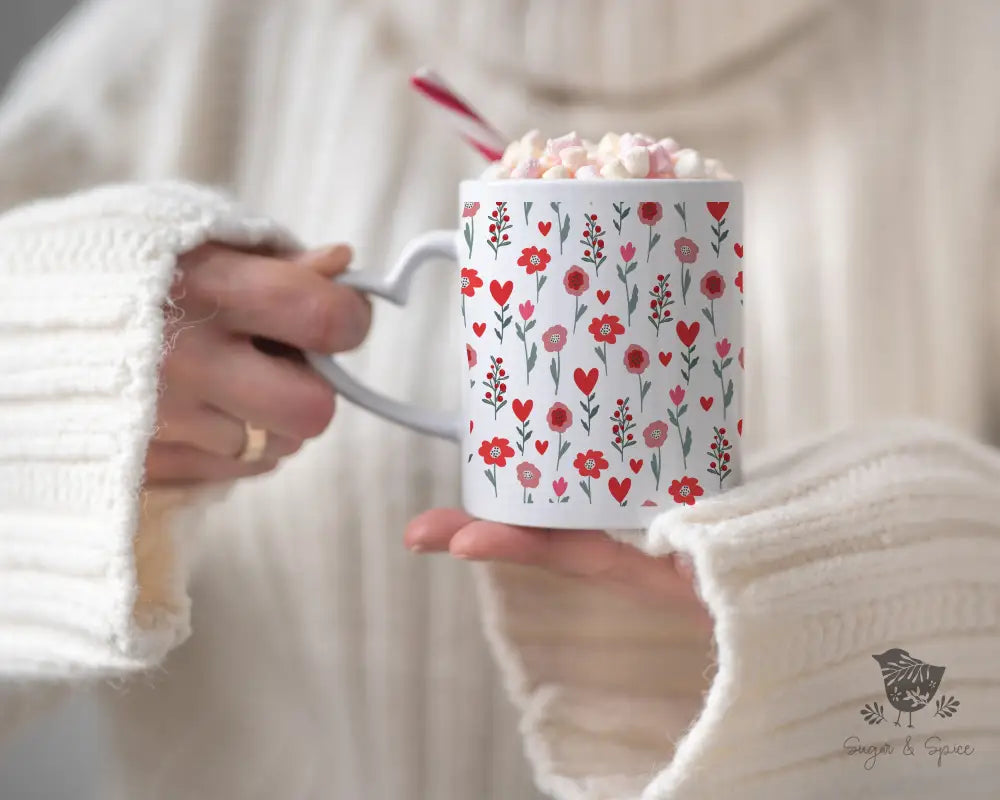 Valentine Flowers Heart-Shaped Mug - Premium Mug from Printify - Just $20! Shop now at Sugar and Spice Paper