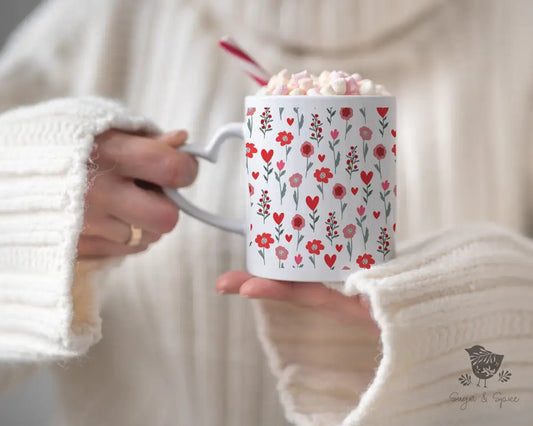 Valentine Flowers Heart-Shaped Mug