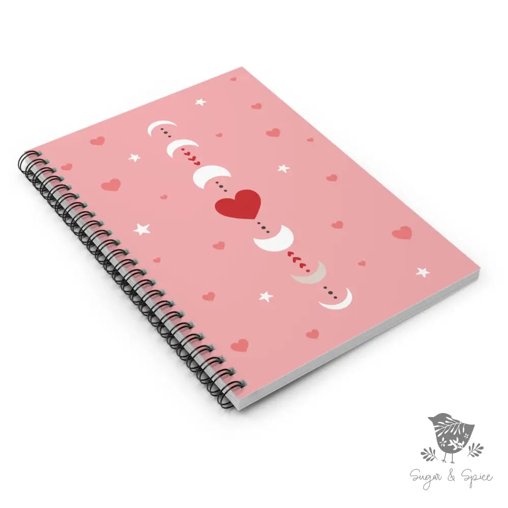 Valentine Moon And Stars Hearts Spiral Notebook - Ruled Line Paper Products