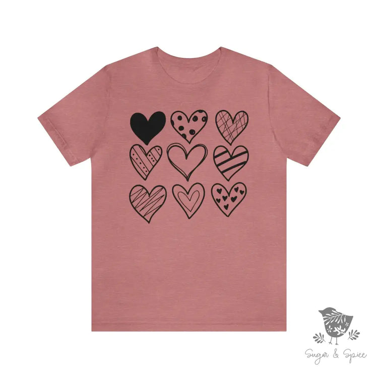 Valentine Nine Handmade Hearts T-Shirt Heather Mauve / S