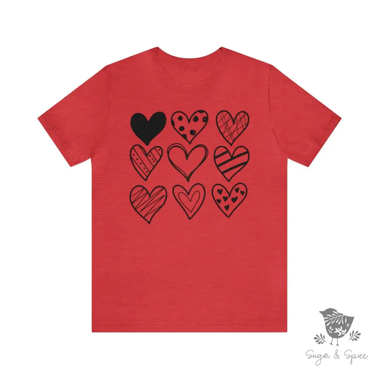 Valentine Nine Handmade Hearts T-Shirt Heather Red / S