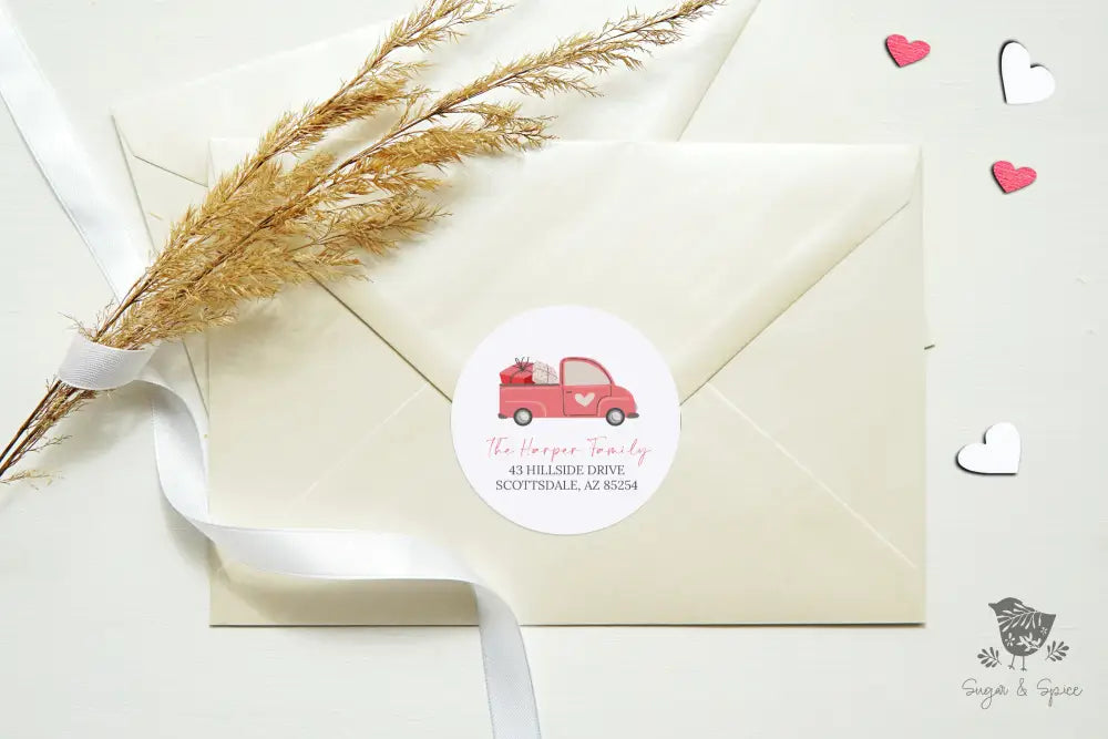 Valentines Day Truck Return Address Sticker - Premium  from Sugar and Spice Invitations - Just $9.95! Shop now at Sugar and Spice Paper