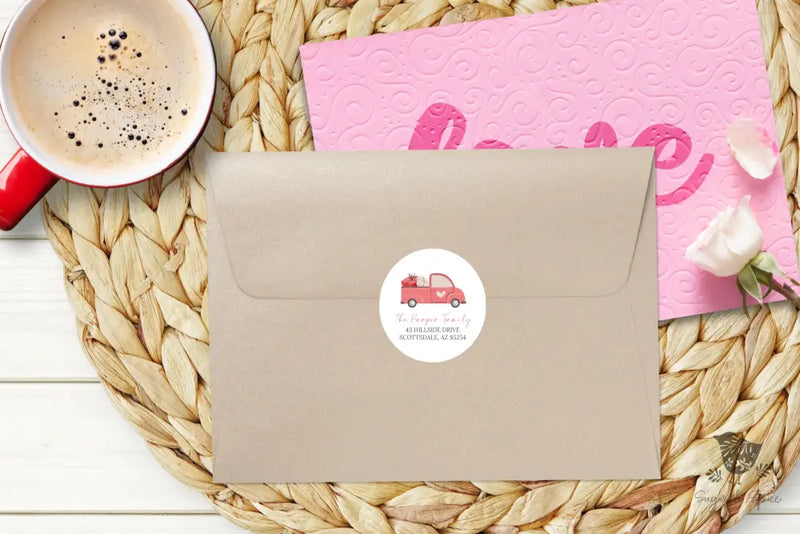 Valentines Day Truck Return Address Sticker - Premium  from Sugar and Spice Invitations - Just $9.95! Shop now at Sugar and Spice Paper